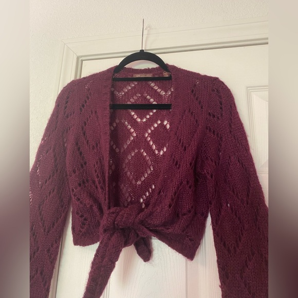 525 AMERICA Cropped Maroon Mohair + Wool Shrug Sweater. - Picture 3 of 7